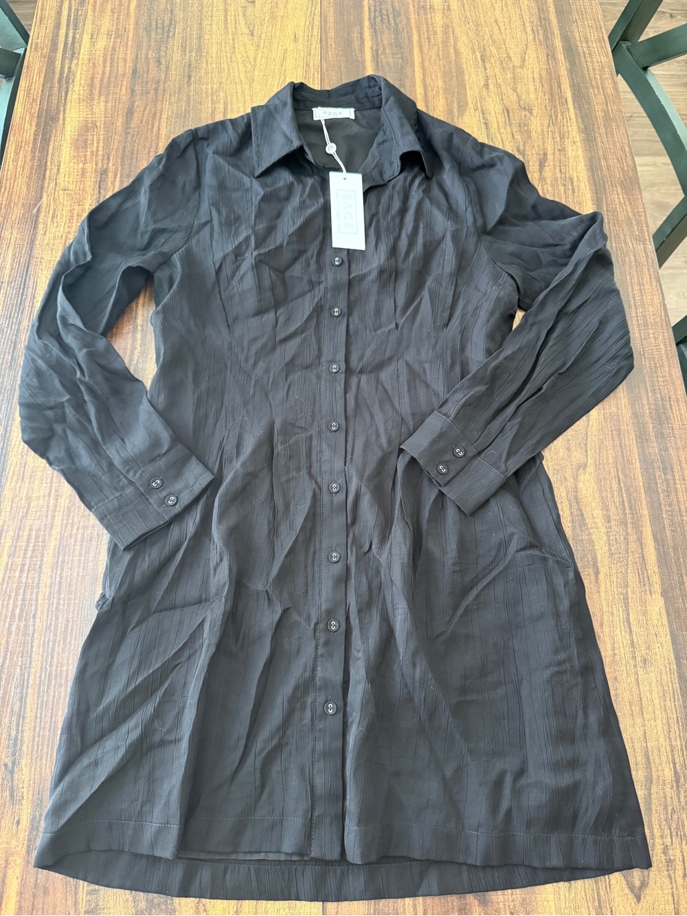 Sage Black Long-Sleeve Button-Front Shirt Dress
